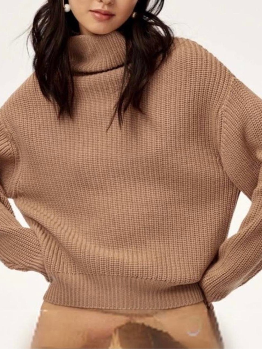 Aritzia Wildred Montpellier Merino Wool Turtleneck Sweater in Camel Size Large